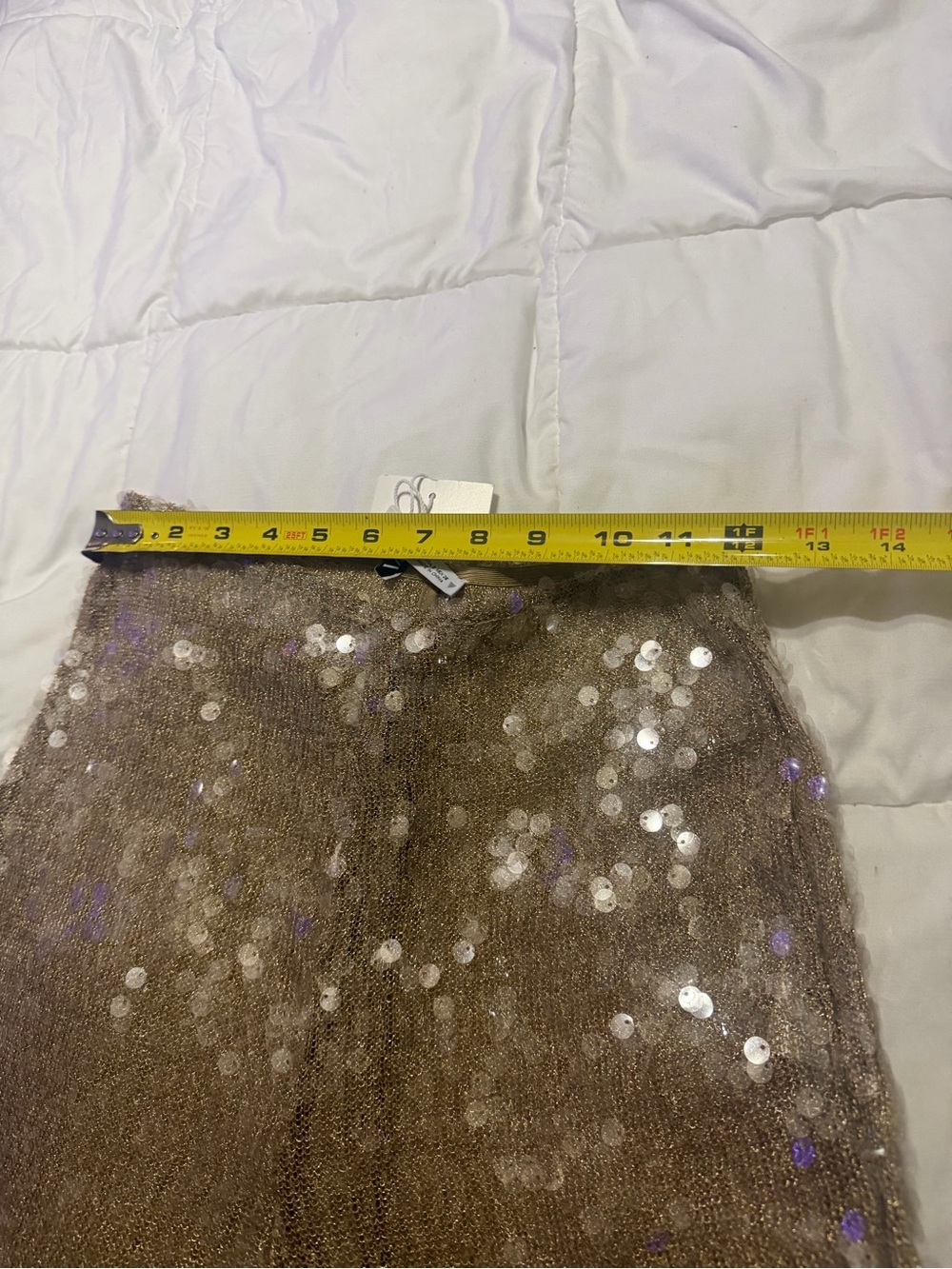 Zara semi sheer Gold/ champagne Sequin Wide-Leg Pants - Picture 5 of 7